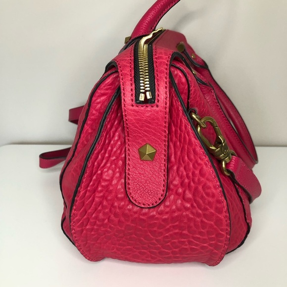 NWOT Cranberry Red Pebble Leather Large Satchel Crossbody Barrel Bag - Picture 7 of 15